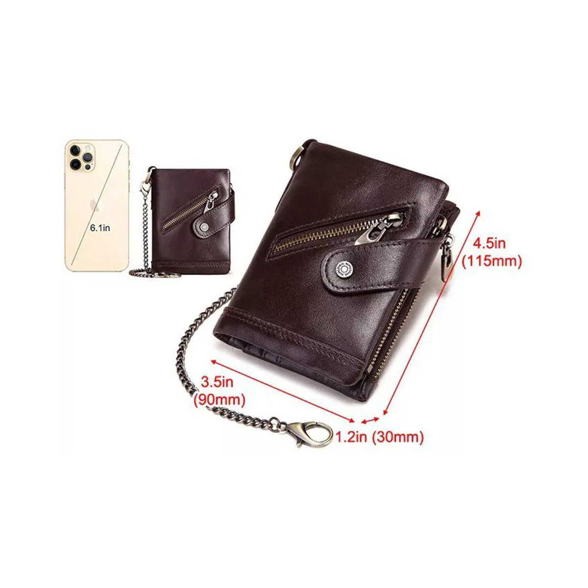 GENERICO - Billetera de cuero genuino marron diagonal con cadena dorada