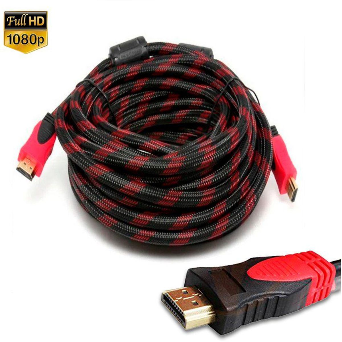 SEISA - Cable Hdmi Con Filtro 20 Metros HD 3D Enmallado Negro Con Rojo