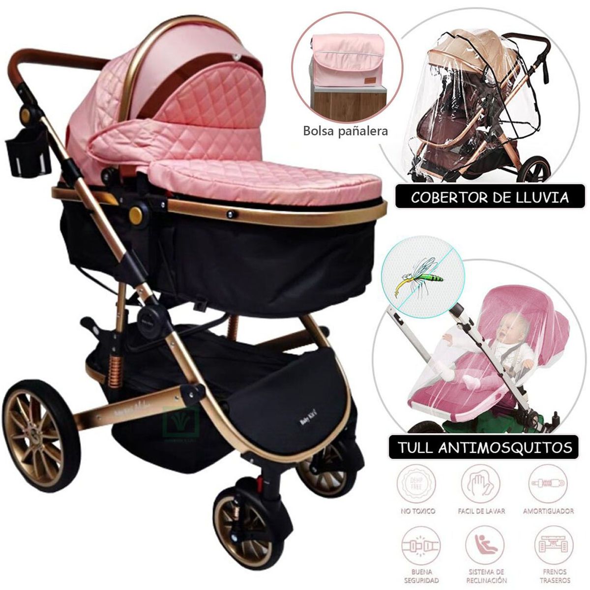 BABY KITS - Coche cuna moisés milán rosado