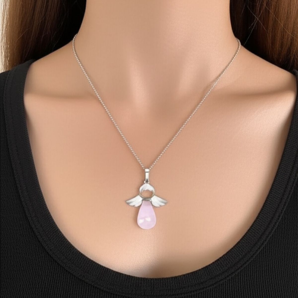 LUCYANA JOYAS Y ACCESORIOS - Collar para Mujer de Ángel con Cuarzo Rosa - JOYAS LUCYANA