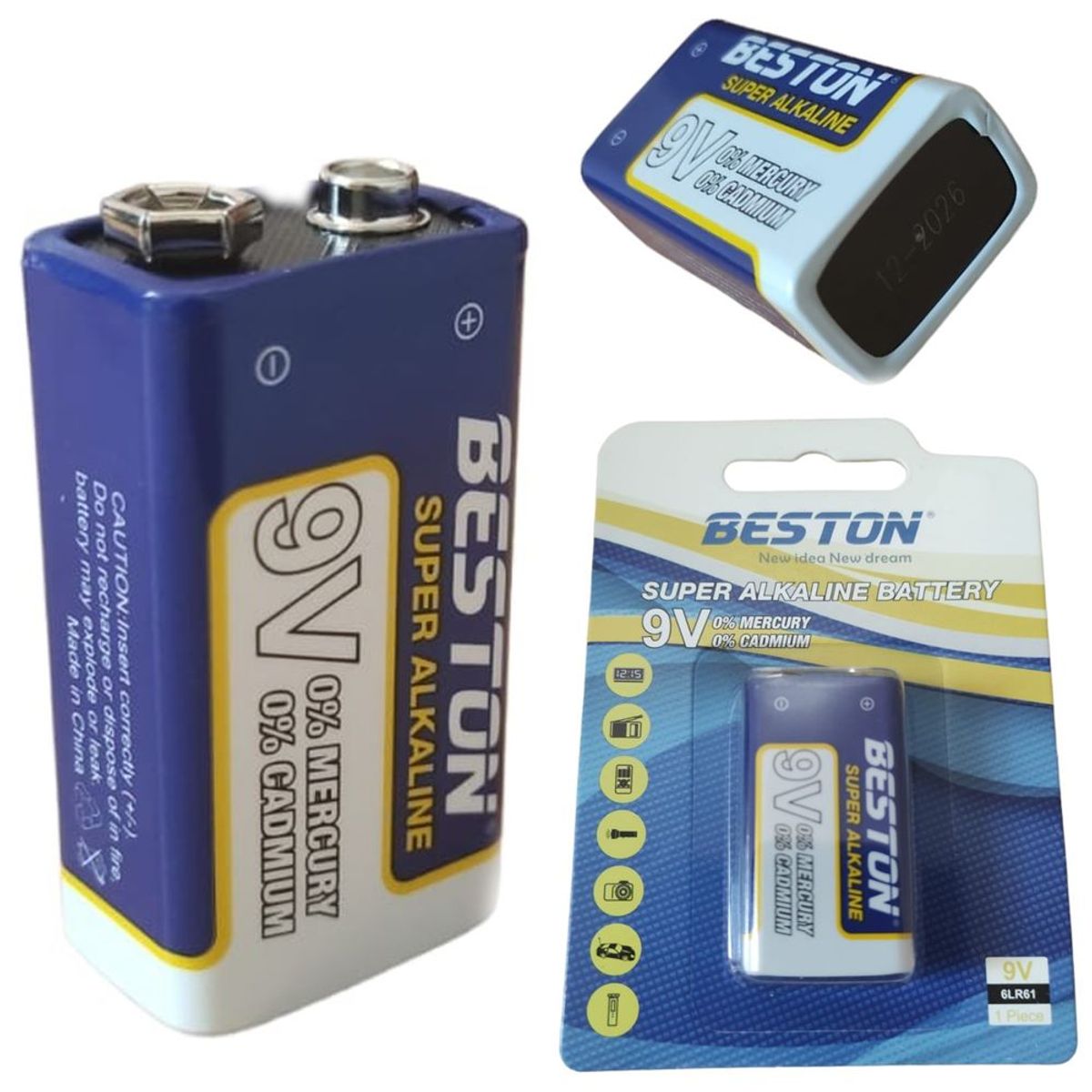 BESTON - 12 Baterías alcalina 9V Beston BST-6LR61-BP1 pila 9v sin mercurio