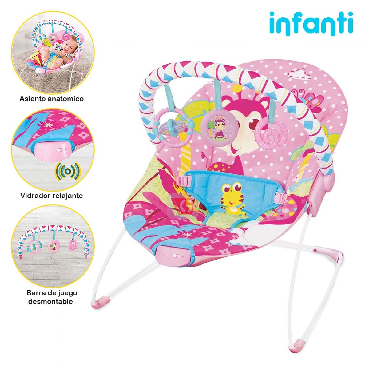 INFANTI - Silla Nido para Bebé Vibraciones Safari Pink Infanti 6790