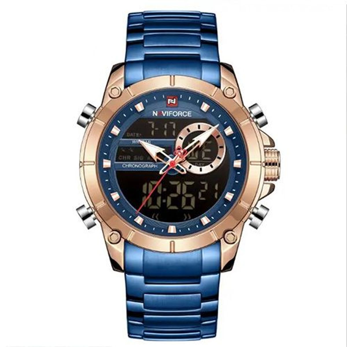 NAVIFORCE - Reloj Naviforce azul con dorado de acero inoxidable_.