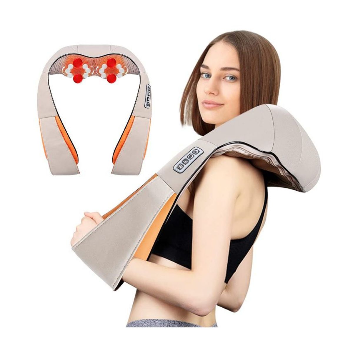 GENERICO - Masajeador cervical y espalda infrarojo en forma de u con 16 nodos