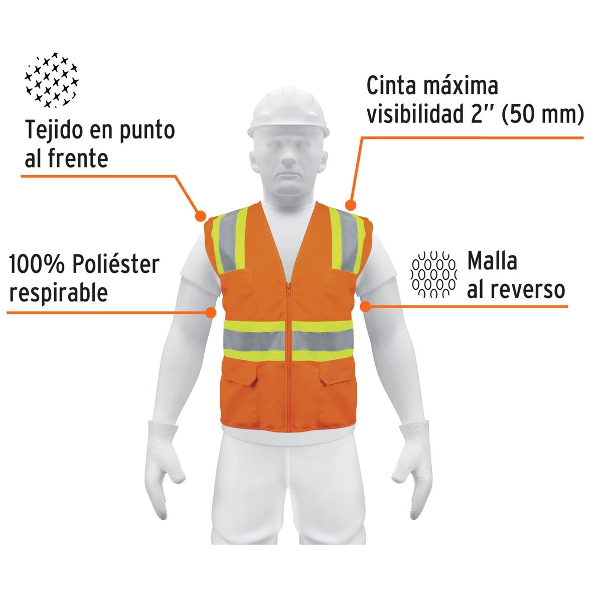 TRUPER - Chaleco de seguridad naranja profesional truper