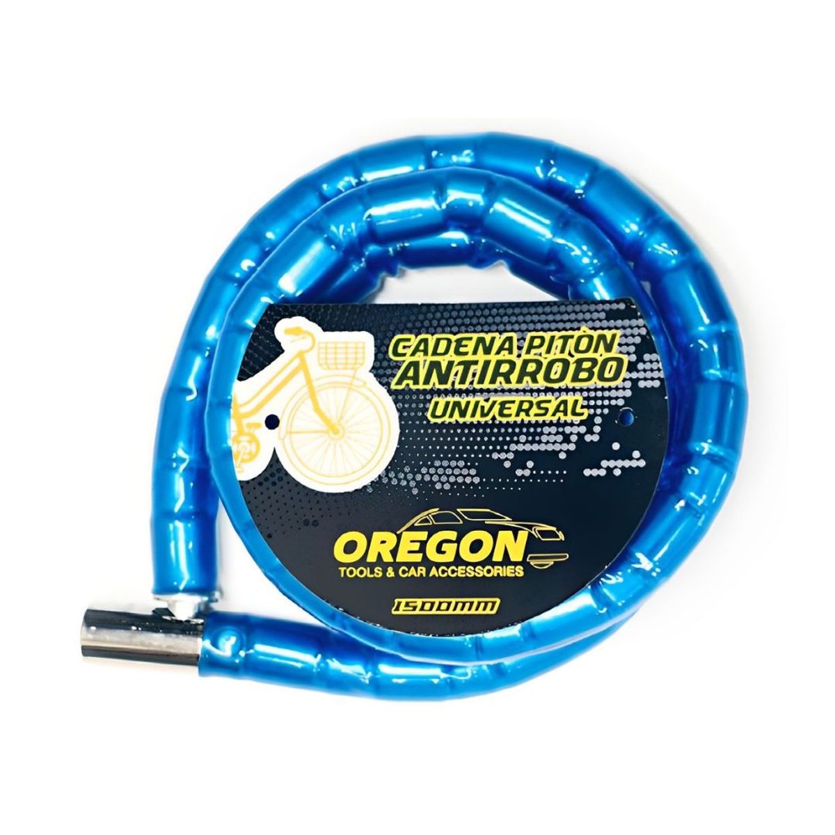 OREGON - Cadena Moto 1.5 Mts Azul Forrada Seguridad Bicicleta