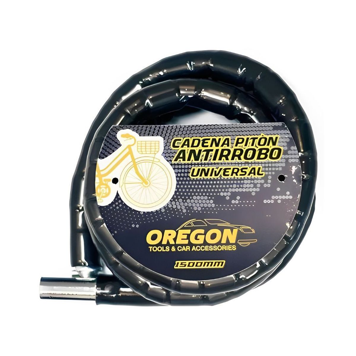 OREGON - Cadena Moto 1.5 Mts Negro Forrada Seguridad Bicicleta