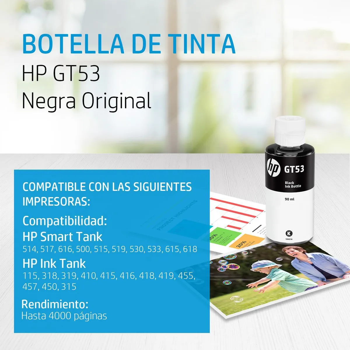 HP - BOTELLA DE TINTA HP GT53 NEGRO 90ml 1VV22AL ORIGINAL