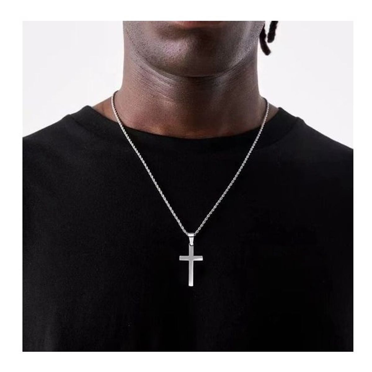 OEM - Collar Cruz Plana Hombre Acero Inoxidable Grande Regala x SAN VALENTIN