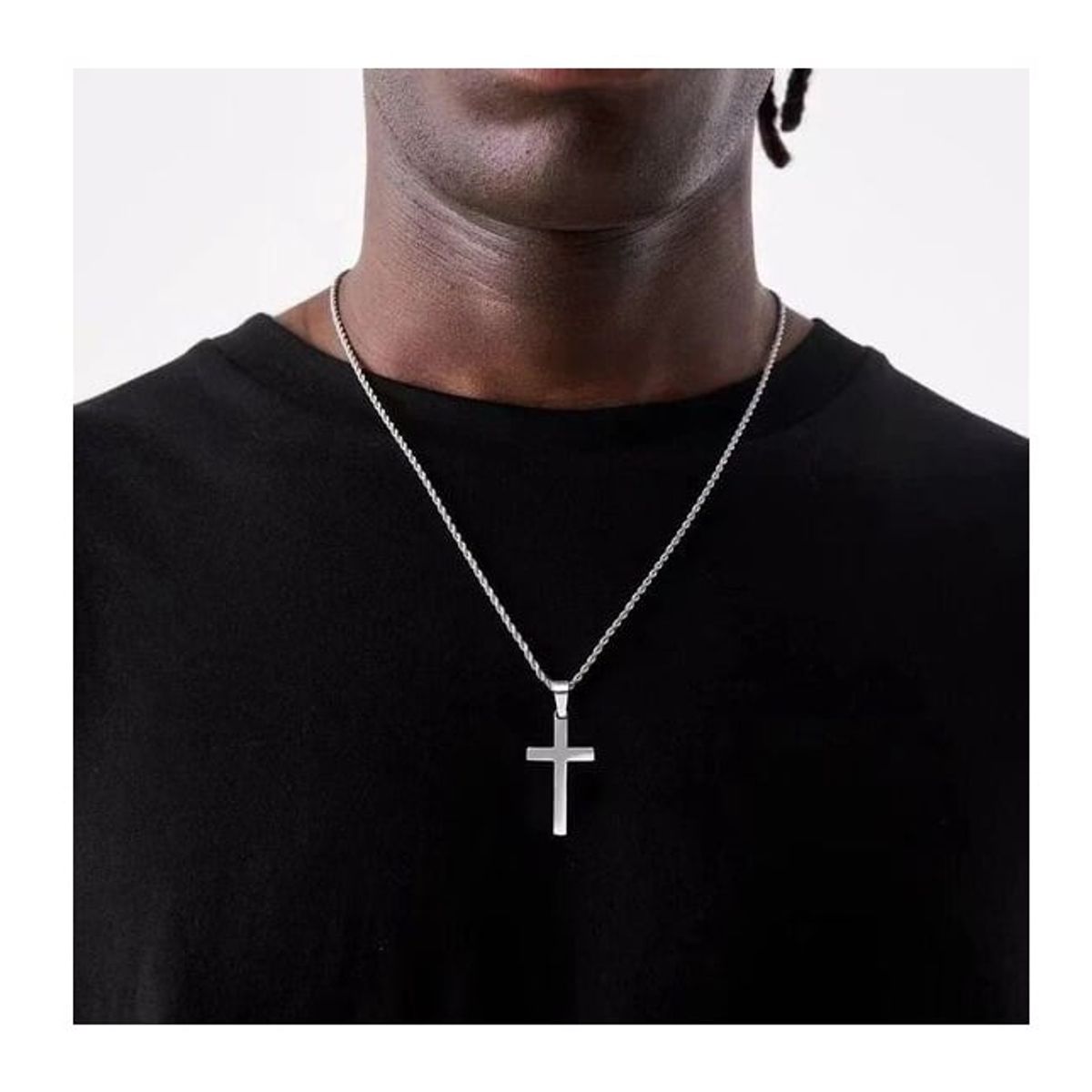 OEM - Collar Cruz Plana Hombre Acero Inoxidable Grande Regala x SAN VALENTIN