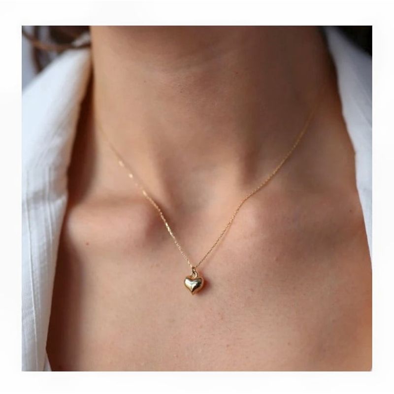OEM - Collar Mujer Corazón Bombeado Fino Acero Inoxidable x Cumpleaños