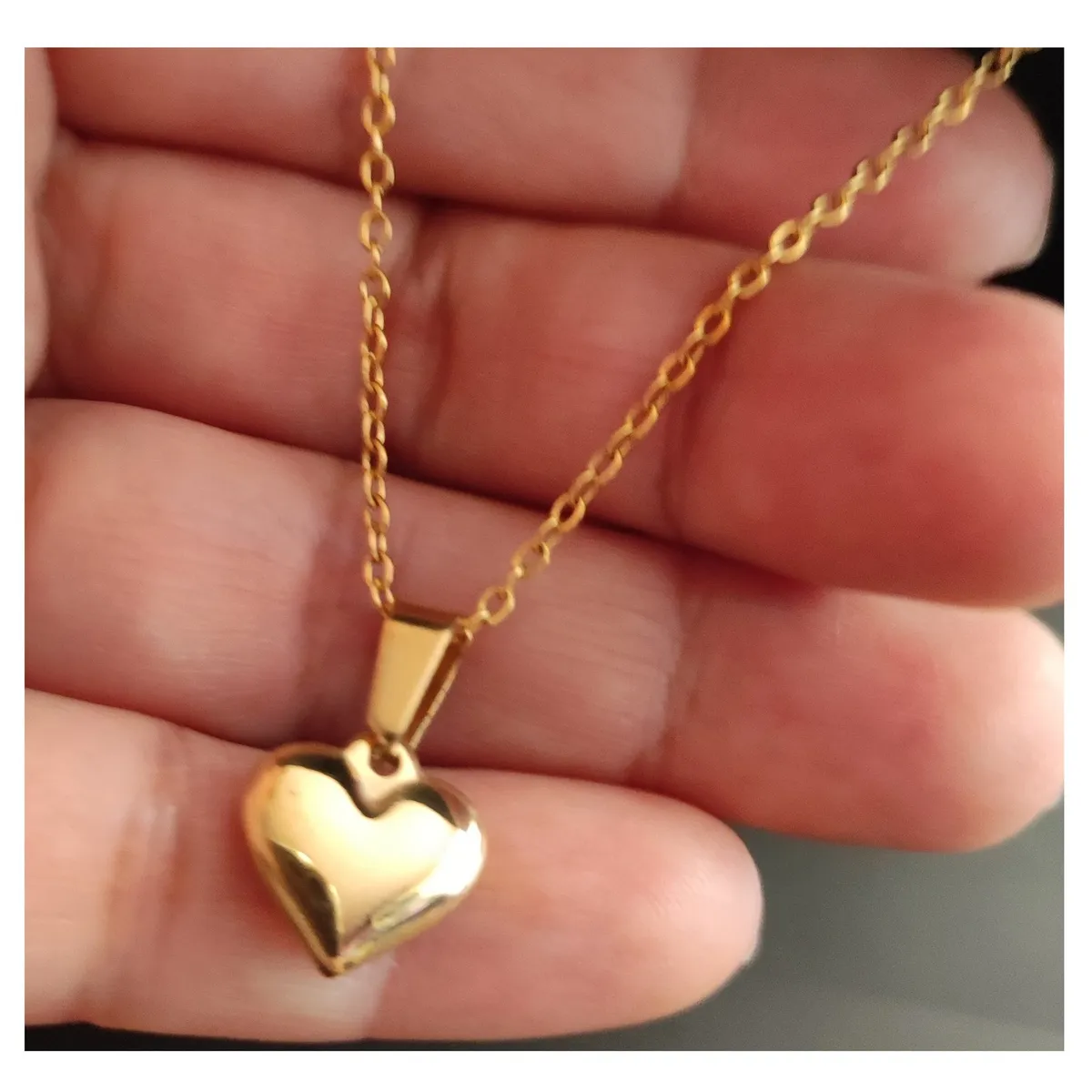 OEM - Collar Mujer Corazón Bombeado Fino Acero Inoxidable x SAN VALENTIN