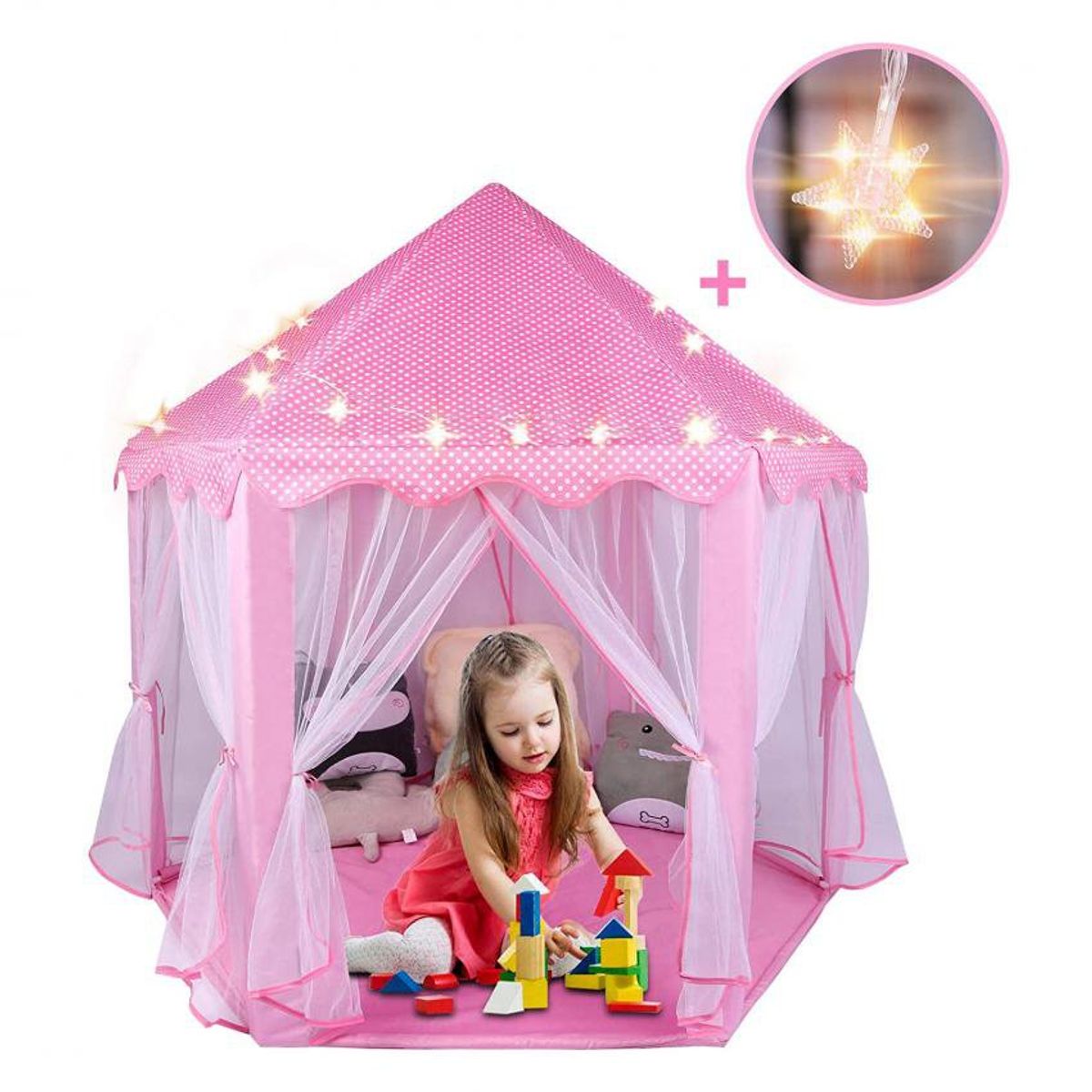 EVERBEST - Casa princesa castillo carpa infantil con luces para niñas