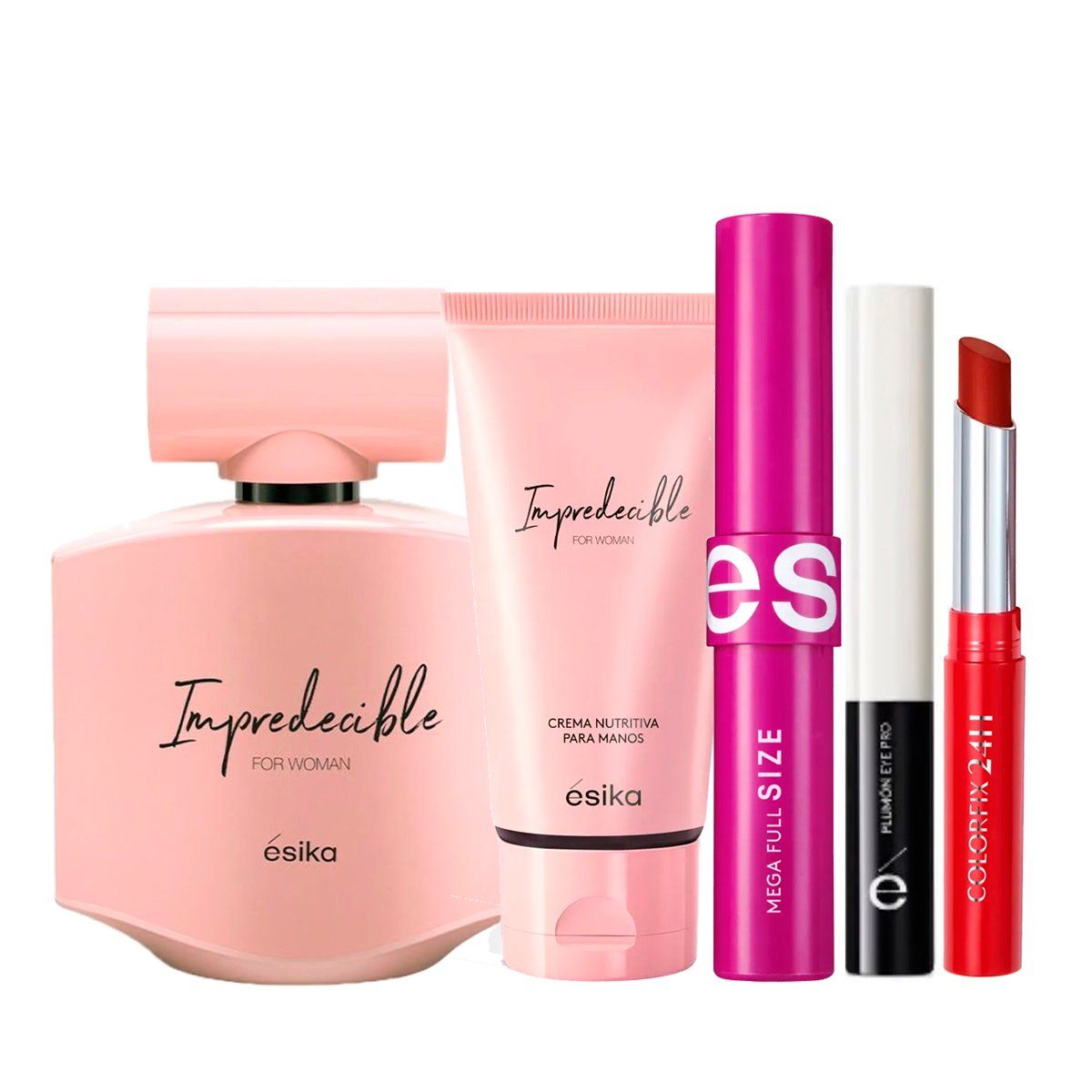 ESIKA - Impredecible Perfume de Mujer con Crema Manos y Maquillaje x3