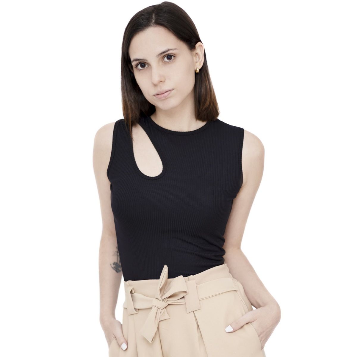 PYT - Polo Manga Cero Asimétrico Rib Mujer