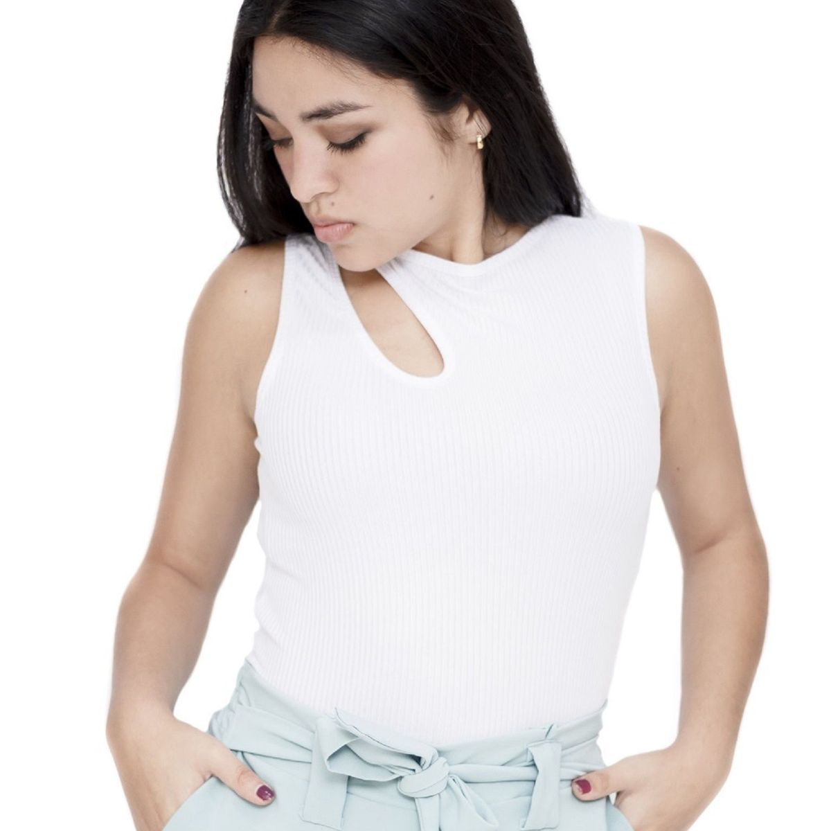 PYT - Polo Manga Cero Asimétrico Rib Mujer