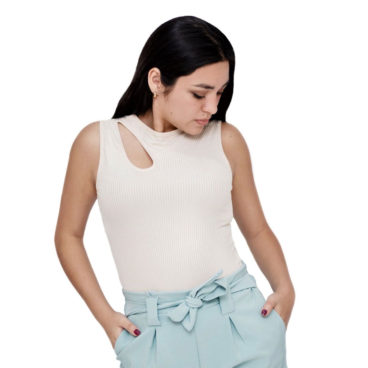 PYT - Polo Manga Cero Asimétrico Rib Mujer