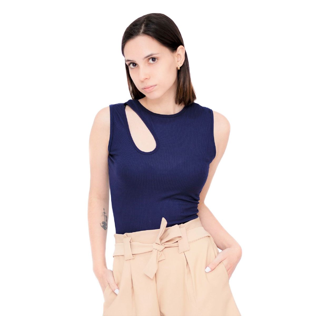 PYT - Polo Manga Cero Asimétrico Rib Mujer