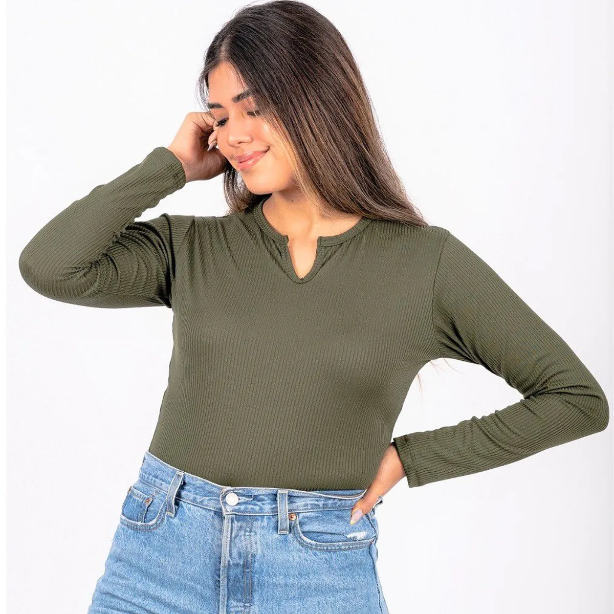 PYT - Polo Algodón Rib Manga Larga Slim Mujer