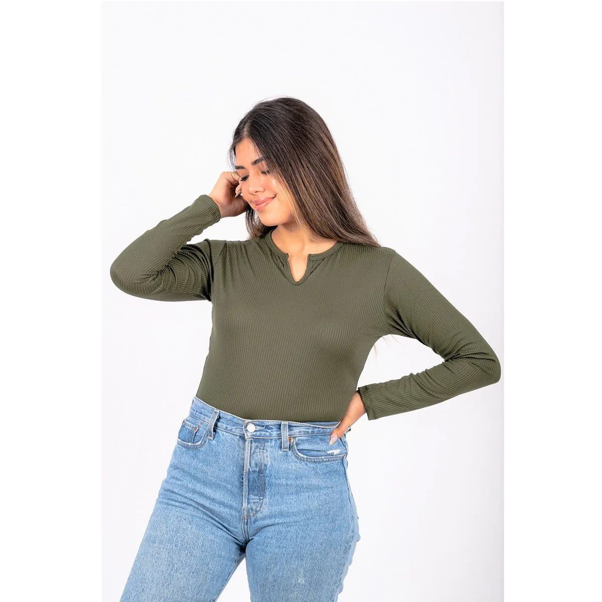 PYT - Polo Algodón Rib Manga Larga Slim Mujer