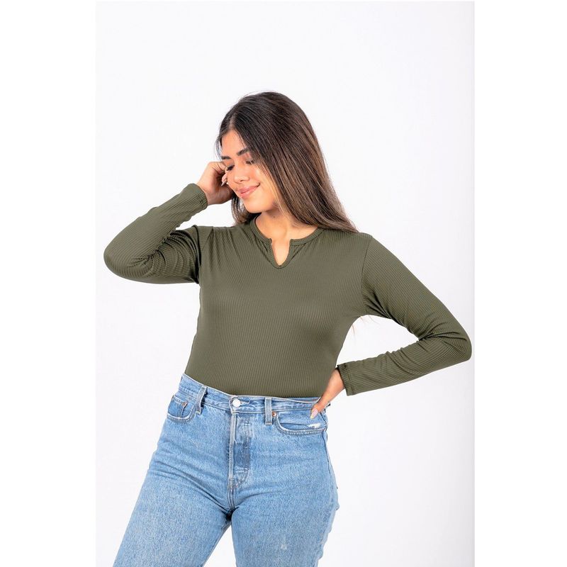 PYT - Polo Algodón Rib Manga Larga Slim Mujer