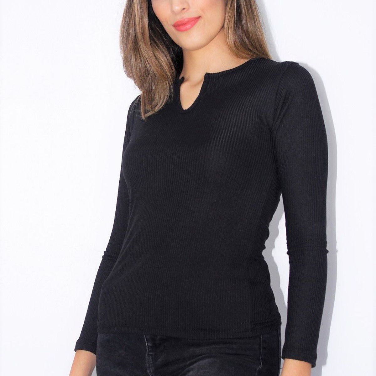 PYT - Polo Algodón Rib Manga Larga Slim Mujer