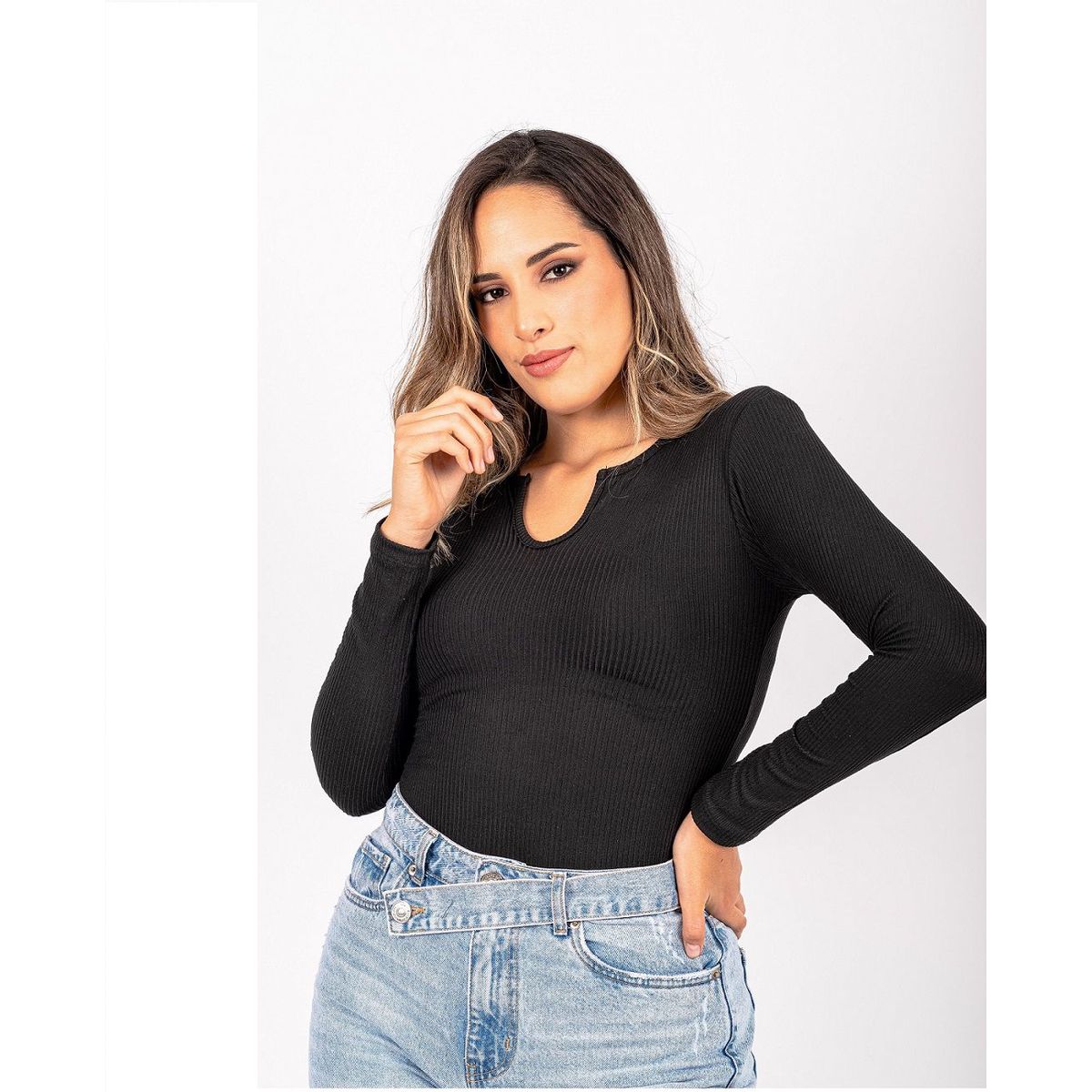 PYT - Polo Algodón Rib Manga Larga Slim Mujer