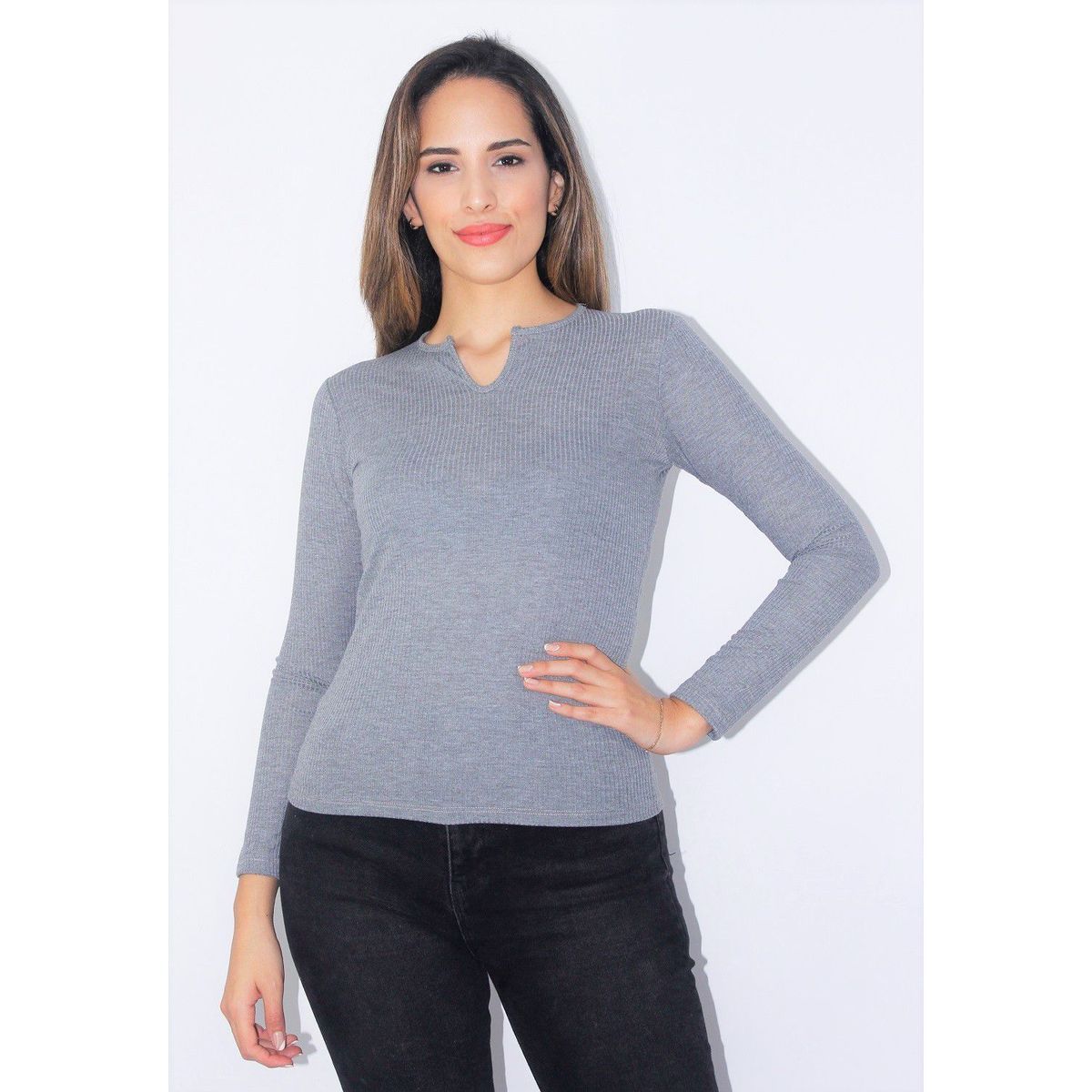 PYT - Polo Algodón Rib Manga Larga Slim Mujer