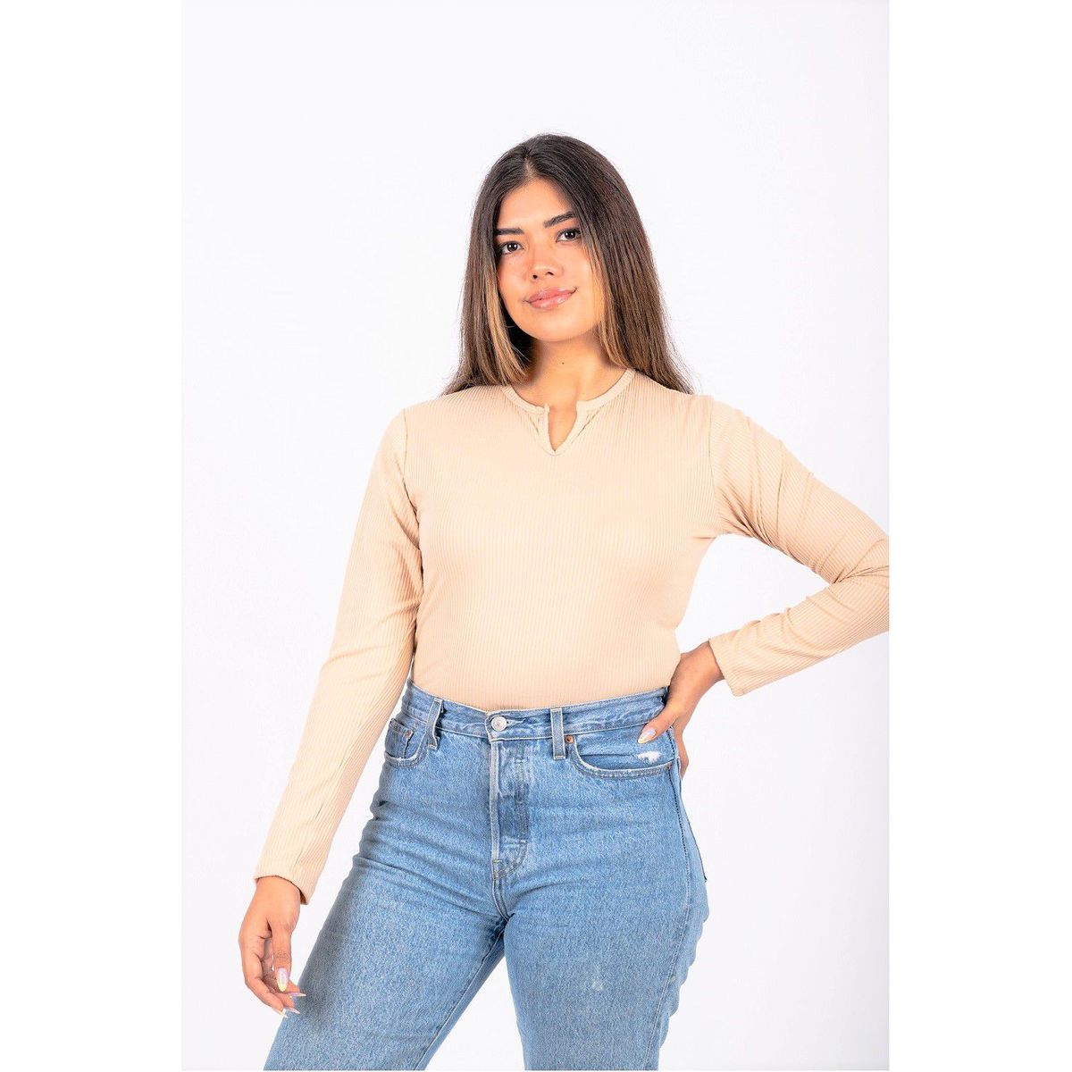 PYT - Polo Algodón Rib Manga Larga Slim Mujer