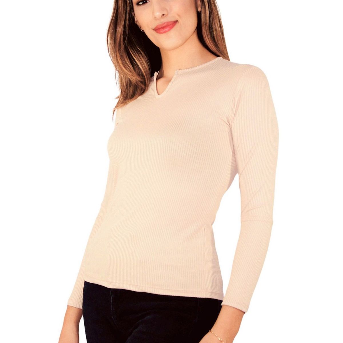 PYT - Polo Algodón Rib Manga Larga Slim Mujer