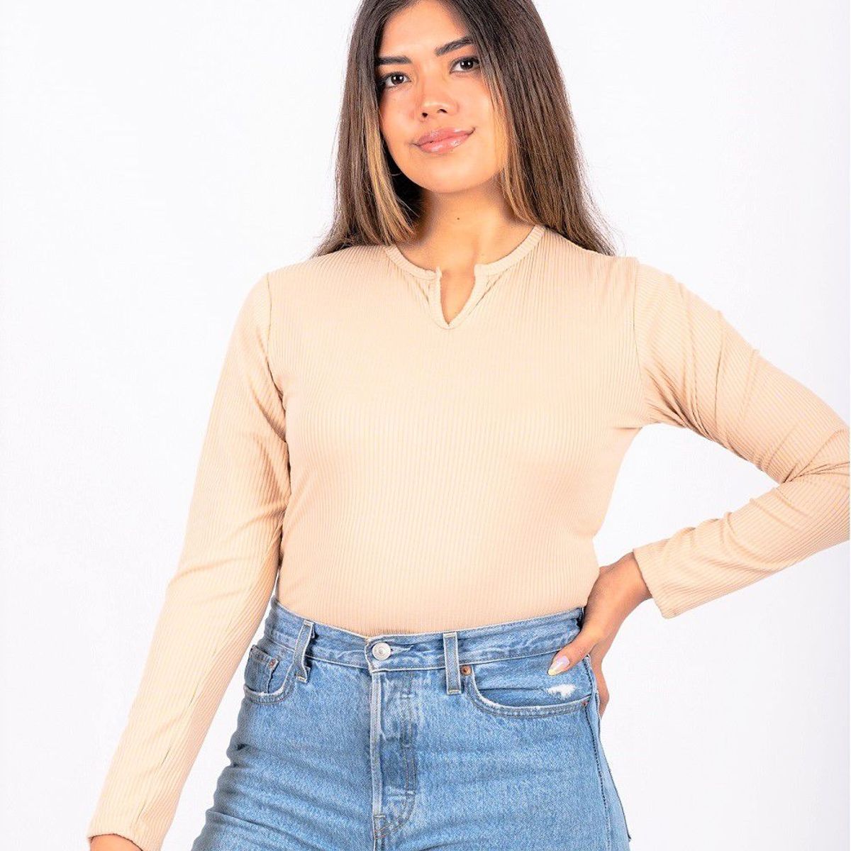 PYT - Polo Algodón Rib Manga Larga Slim Mujer