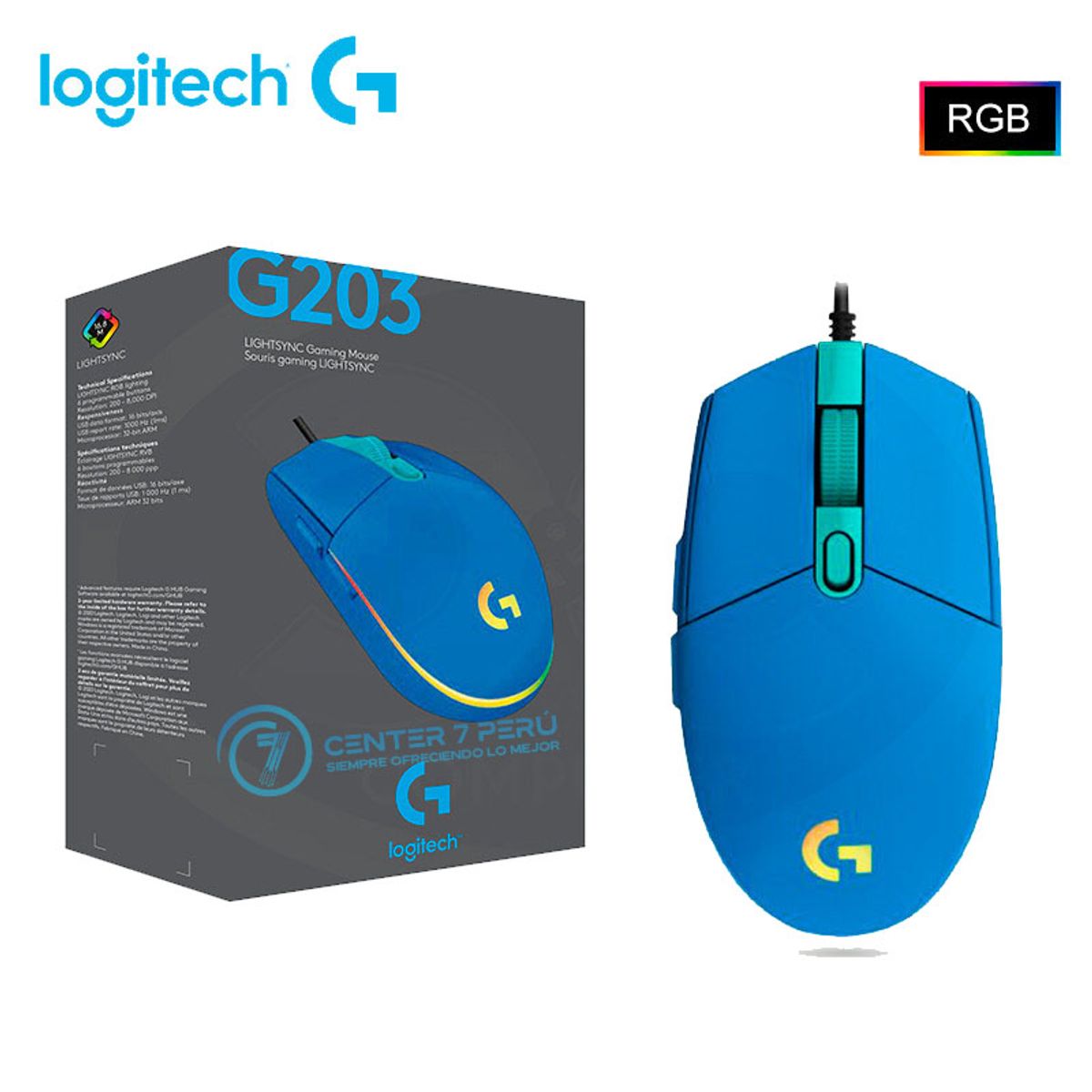 LOGITECH - MOUSE LOGITECH G203 LIGHTSYNC OPTICAL 8000 DPI RGB BLUE