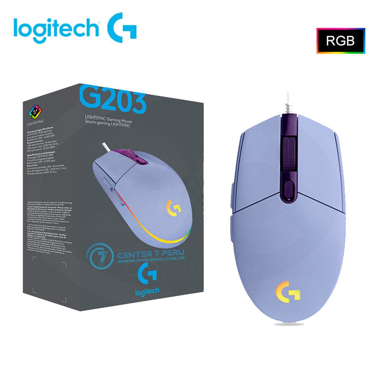 LOGITECH - MOUSE LOGITECH G203 LIGHTSYNC OPTICAL 8000 DPI RGB LILA