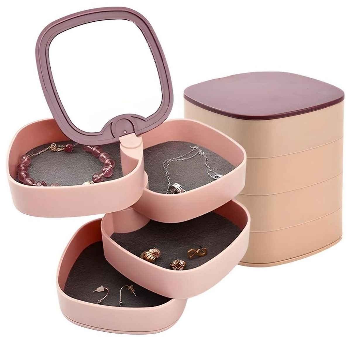 MINARI - Joyero Organizador de Joyas Anillos 360° con Espejo RS 56J