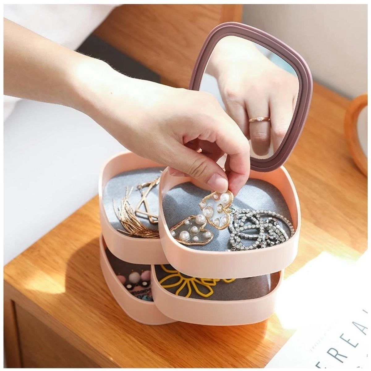 MINARI - Joyero Organizador de Joyas Anillos 360° con Espejo RS 56J
