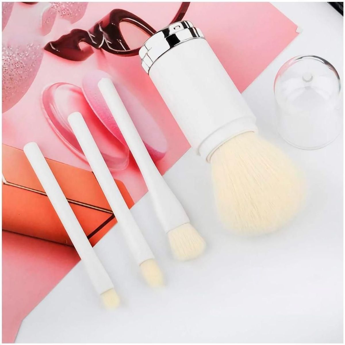 MINARI - Juego de Brochas de Maquillaje Retráctil 4en1 Blanco B41