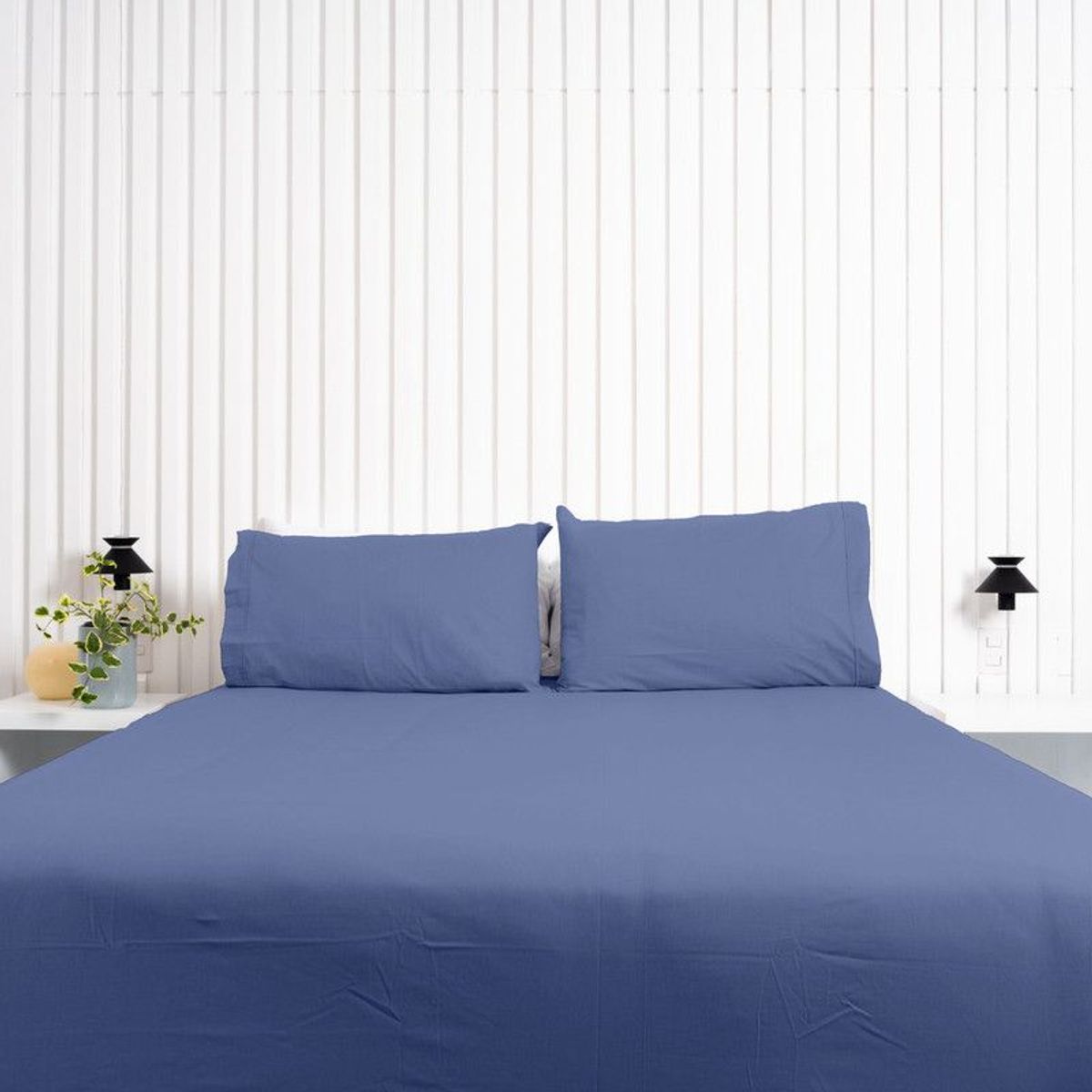 COBITEX HOME - Juego de sábanas Lisas Azul Acero Queen 100 Algodón