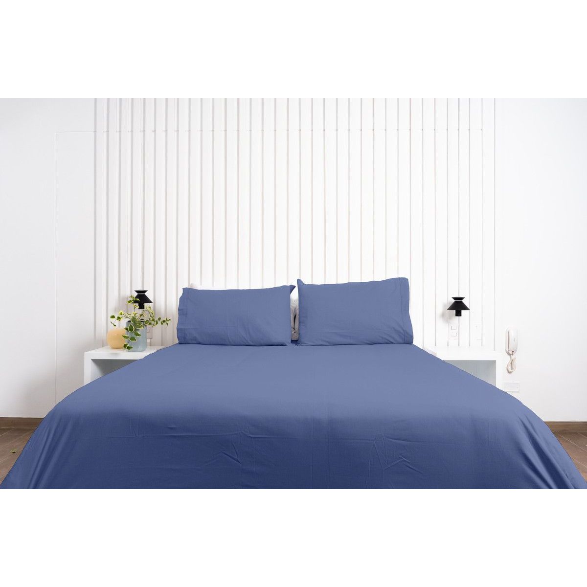 COBITEX HOME - Juego de sábanas Lisas Azul Acero Queen 100 Algodón