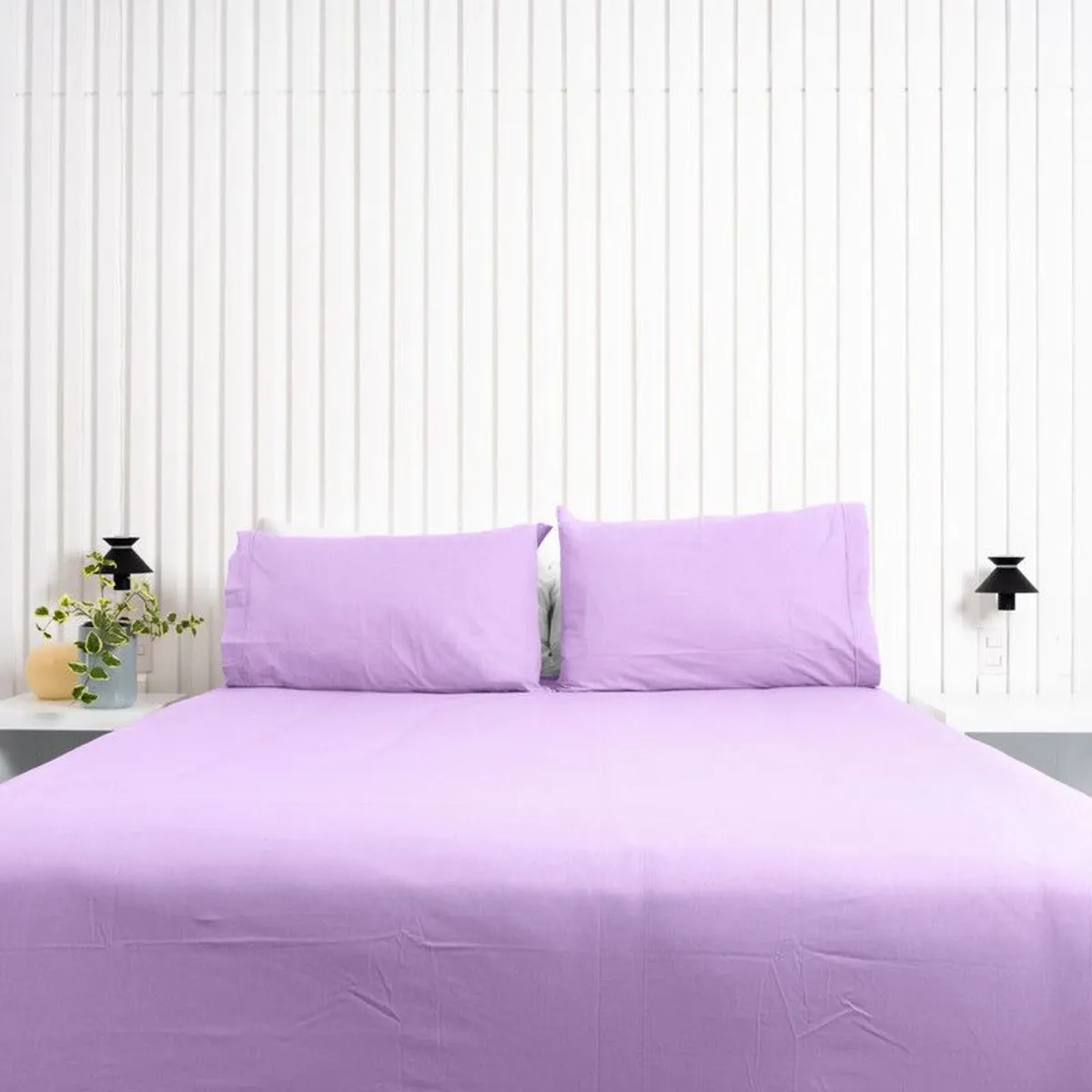 COBITEX HOME - Juego de sábanas Lisas Lila Queen 100 Algodón
