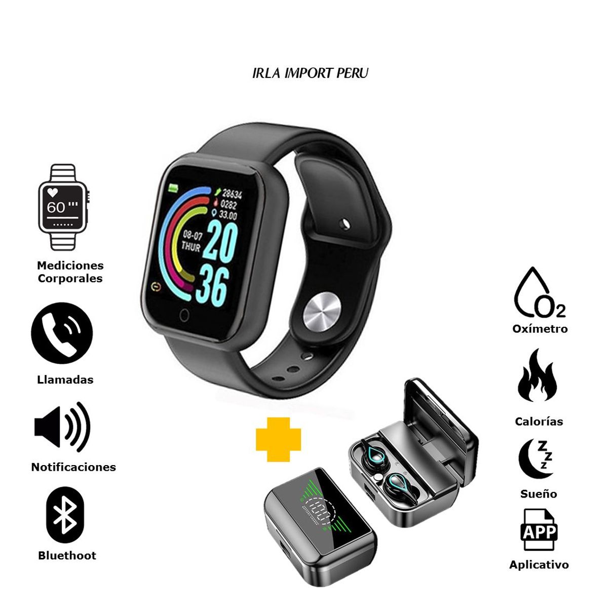 GENERICO - Smartwatch D20 PRO Negro  Audifonos Inalambricos M31