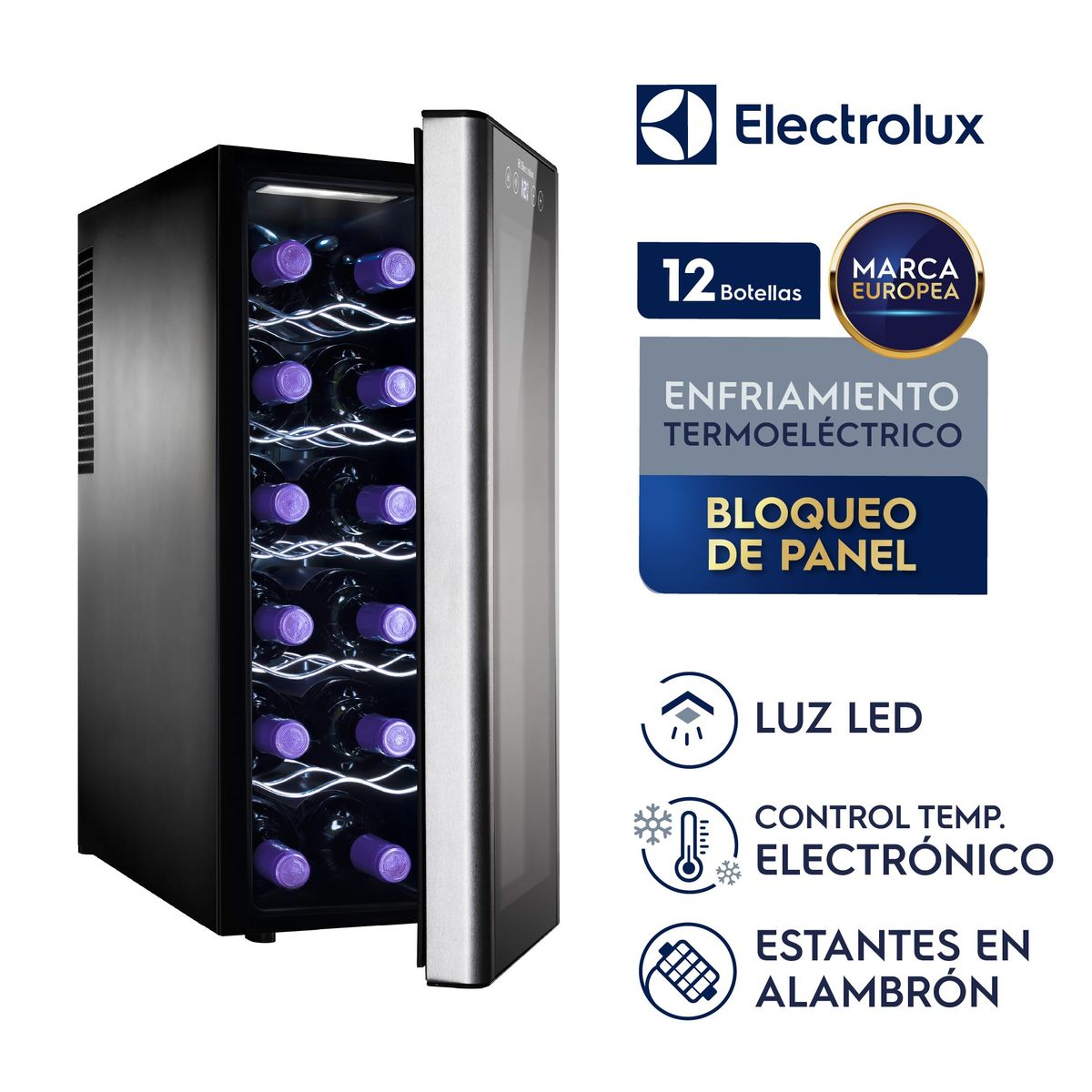 ELECTROLUX - Cava De Vinos Electrolux 12 Botellas Panel Digital Negro ERW122XAMB