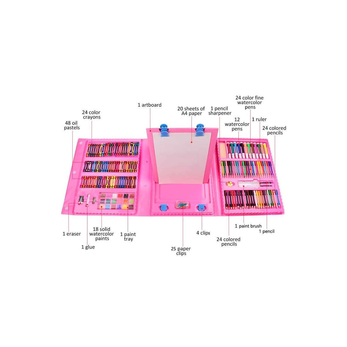 GENERICO - Kit de Arte y Dibujo de 208 Pzs - Rosado