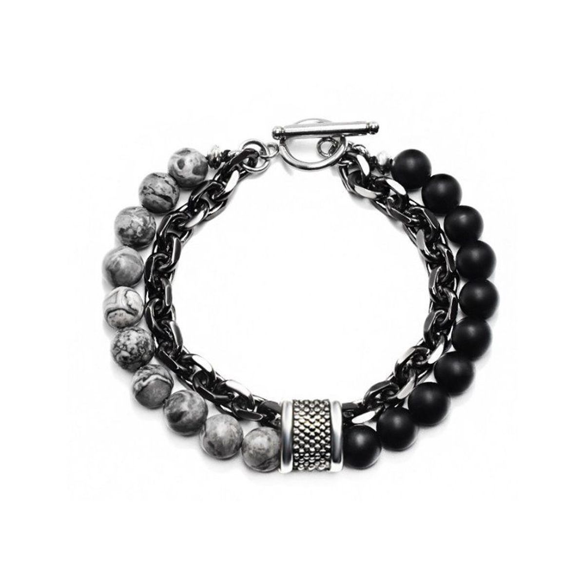 GENERICO - Pulsera de piedras de ojo de tigre y cadena de acero inoxidable hombres