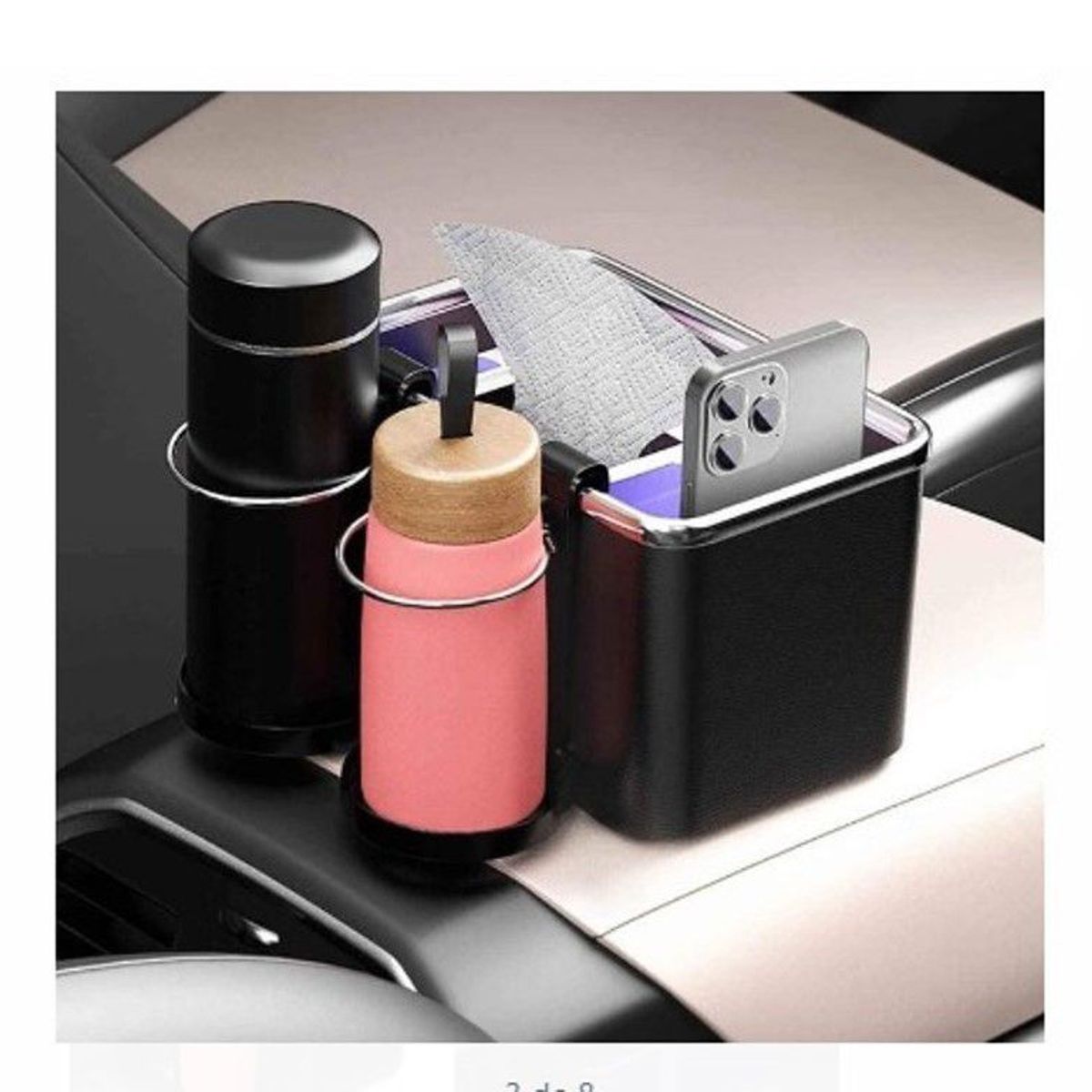 GENERICO - Caja portavaso multifuncional  para auto negro