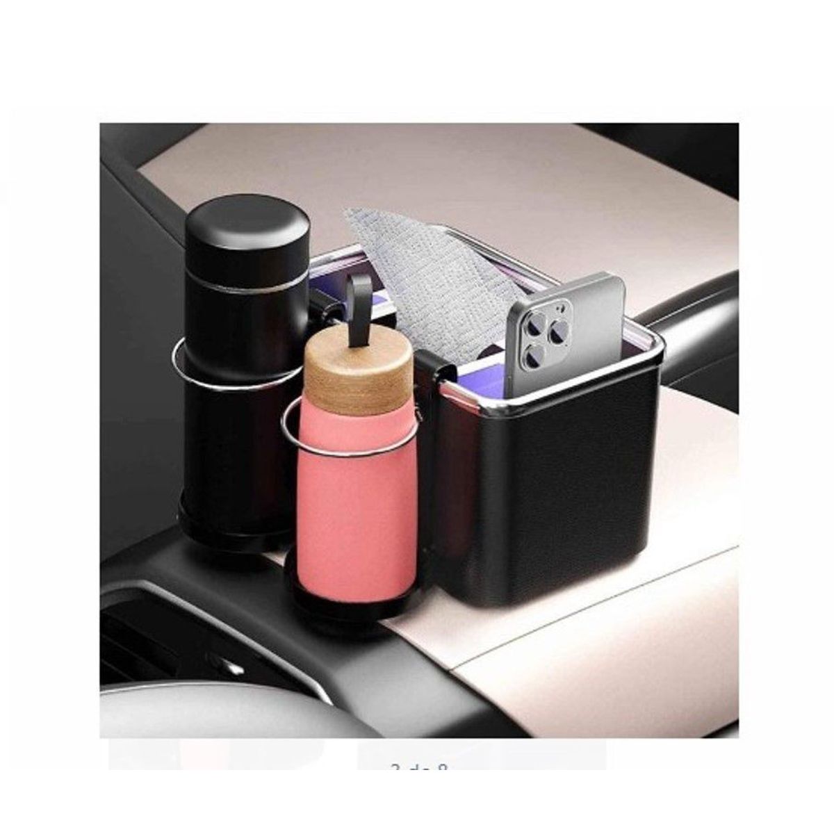 GENERICO - Caja portavaso multifuncional  para auto negro