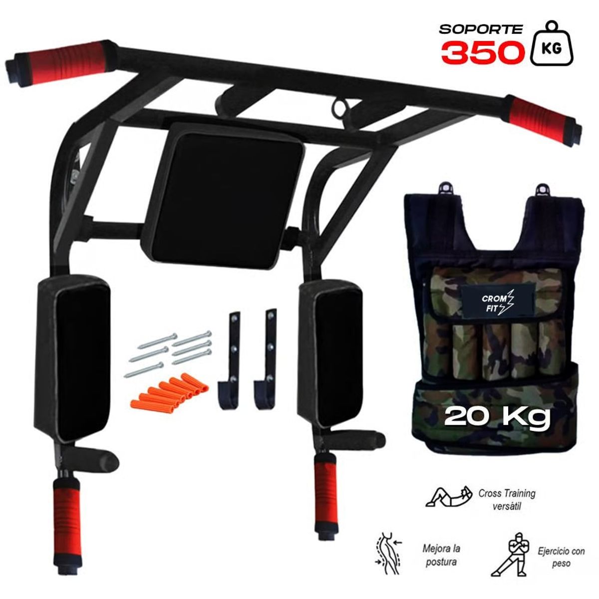 HOLGU - Barra 15 en 1 Multifuncional Soporte 350 kg + Chaleco 20kg