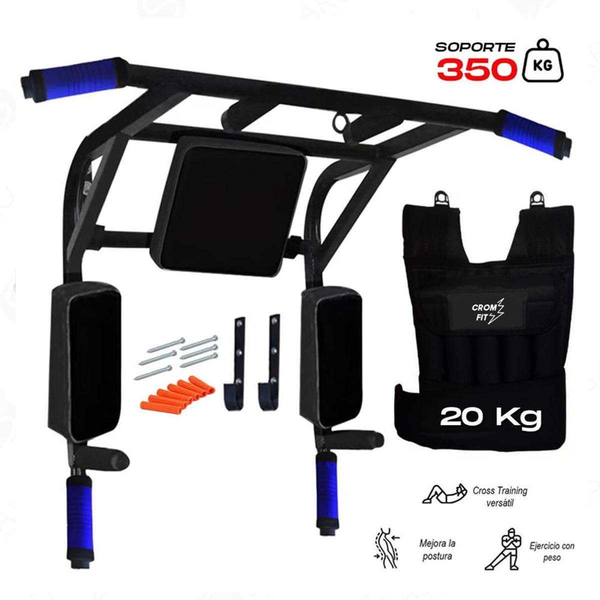 HOLGU - Barra 15 en 1 Multifuncional Soporte 350 kg + Chaleco 20kg