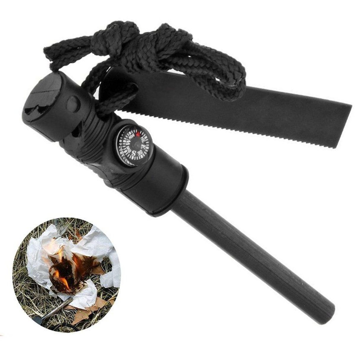 GENERICO - Encendedor pedernal de emergencia con silbato y brujula