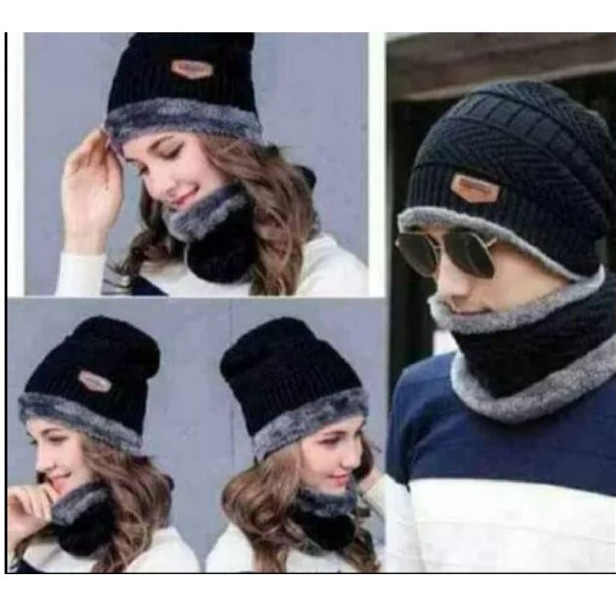 GENERICO - Gorro con cuellera unisex con forro de peluche antialérgico