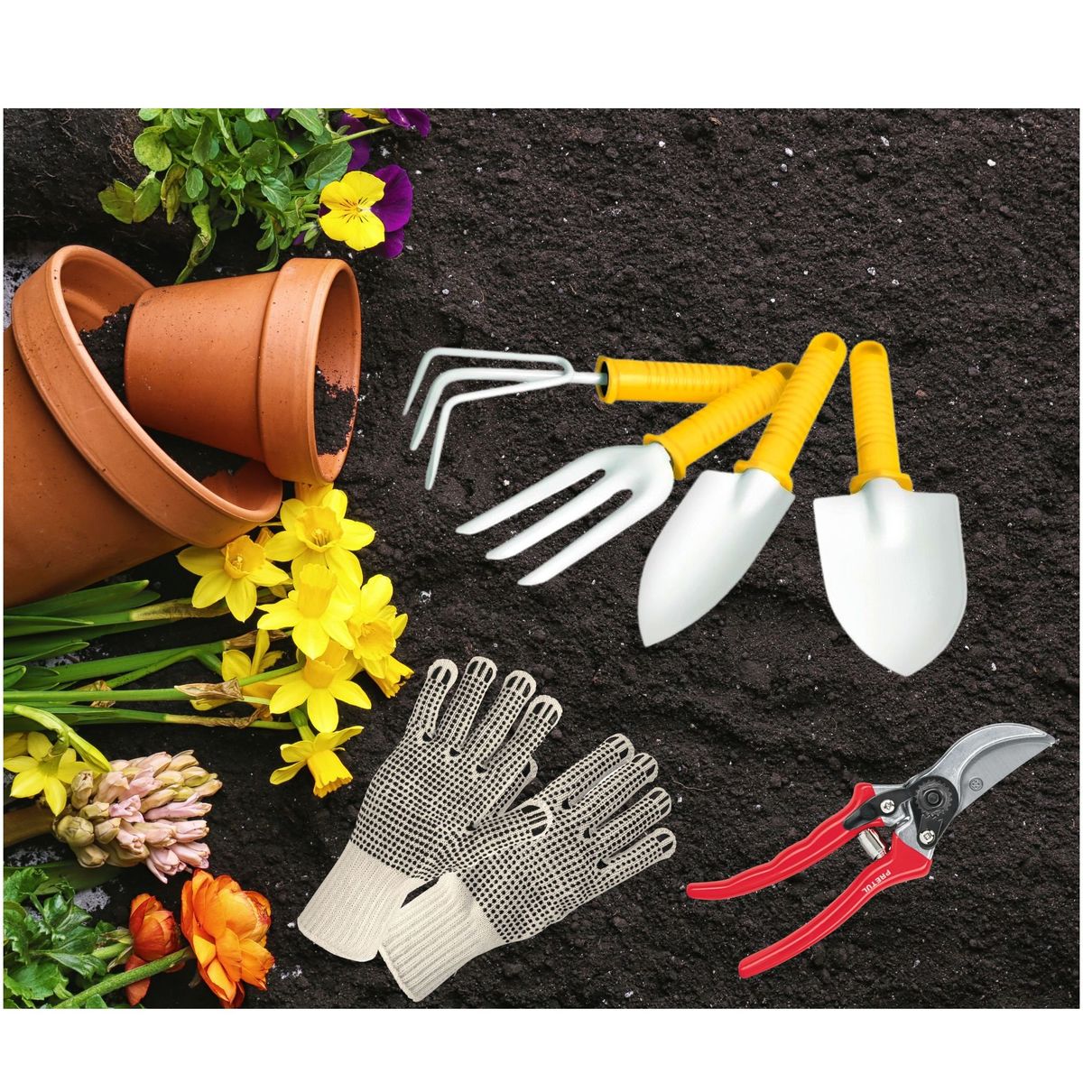 PRETUL - Juego herramientas para jardín 7 piezas, Pretul
